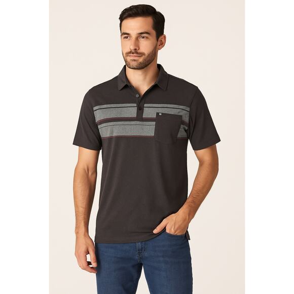 TravisMathew Black Gray Stripe Polo Shirt Size Small - Picture 1 of 8